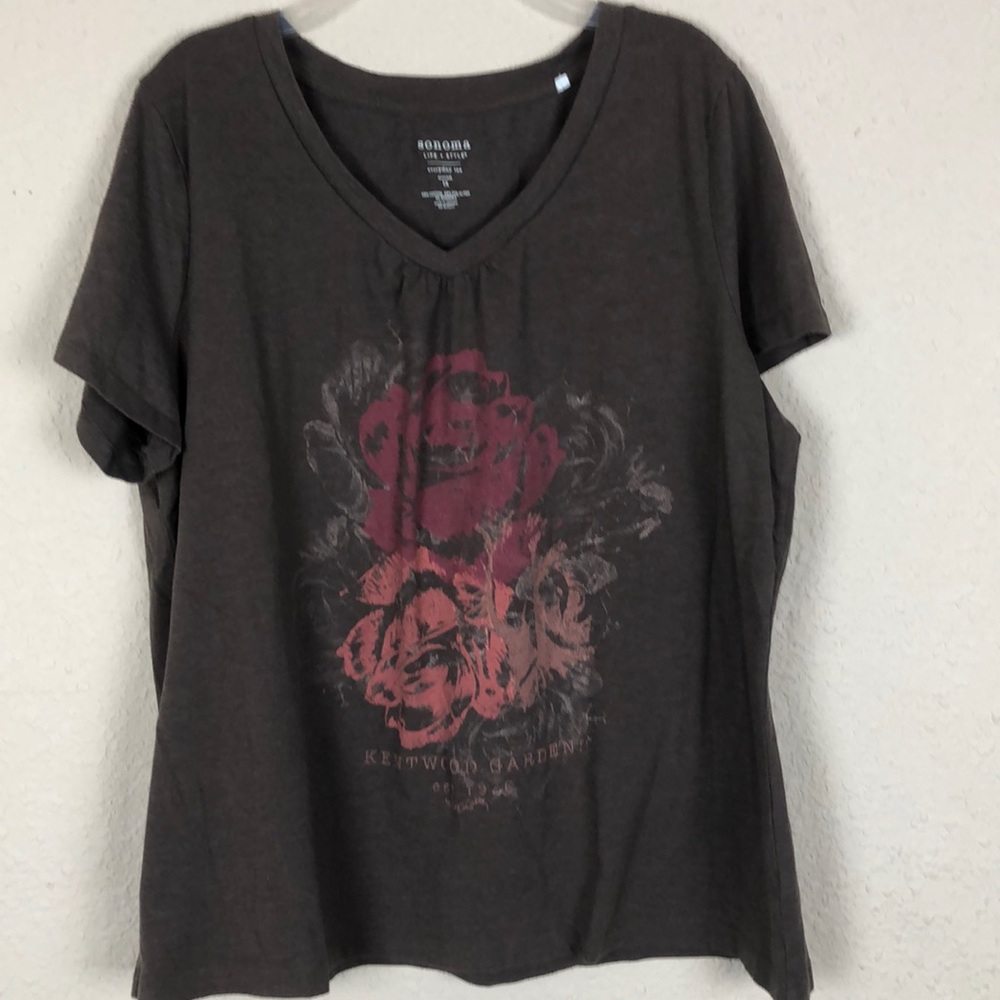 Brown v-neck graphic tee